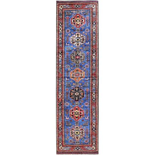 Kazak Wool Hand Knotted Rug Blue 2.8x9.7 -O0622