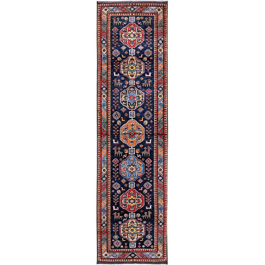 Kazak Wool Hand Knotted Rug Blue 2.8x9.5 -O0624