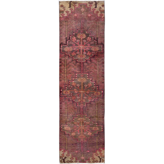 Overdyed & Vintage Wool Hand Knotted Rug Pink 2.4x8.9 -O0635