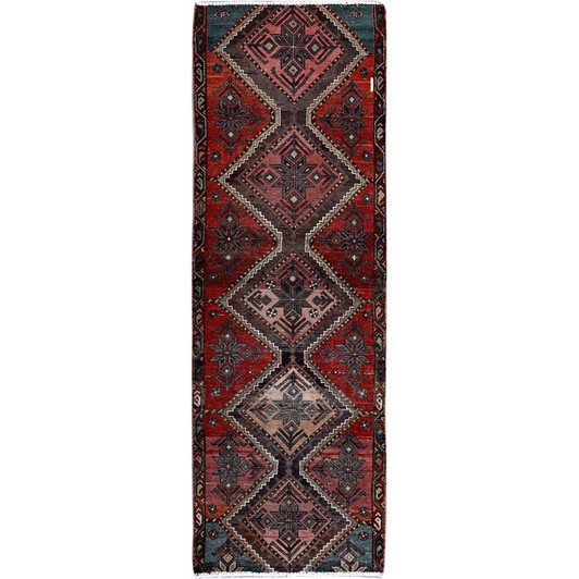 Overdyed & Vintage Wool Hand Knotted Rug Red 2.7x7.7 -O0648