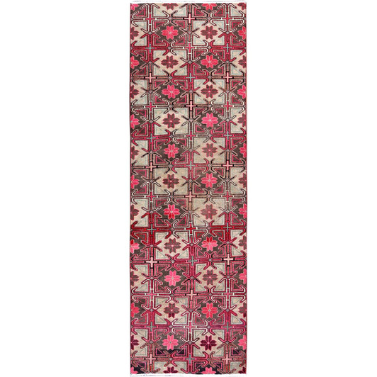 Overdyed & Vintage Wool Hand Knotted Rug Pink 2.8x8.8 -O0649