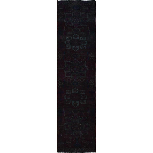 Overdyed & Vintage Wool Hand Knotted Rug Red 2.4x10.0 -O0776