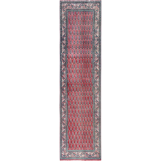 Overdyed & Vintage Wool Hand Knotted Rug Red 3.2x12.4 -O0779