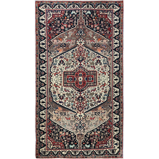 Overdyed & Vintage Wool Hand Knotted Rug Ivory 5.4x9.8 -O0784