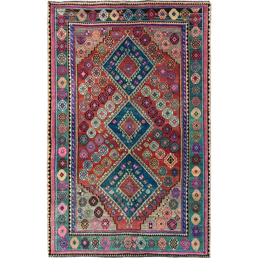 Overdyed & Vintage Wool Hand Knotted Rug Orange 4.11x7.9 -O0785