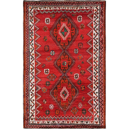 Overdyed & Vintage Wool Hand Knotted Rug Red 5.0x7.7 -O0801