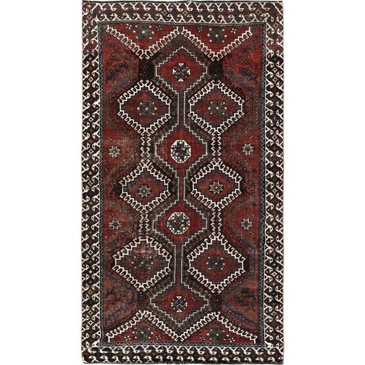 Overdyed & Vintage Wool Hand Knotted Rug Red 4.11x9.2 -O0805