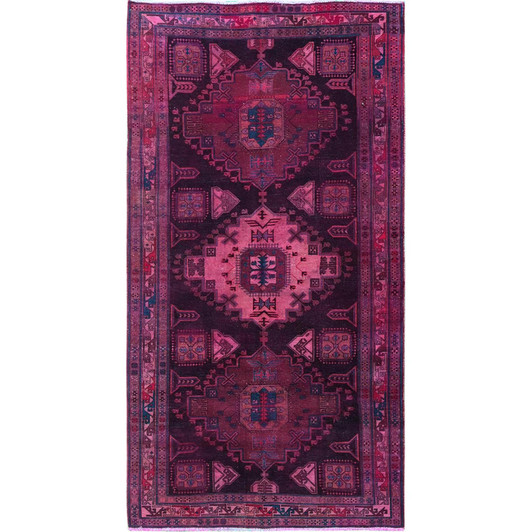 Overdyed & Vintage Wool Hand Knotted Rug Pink 5.0x9.7 -O0806