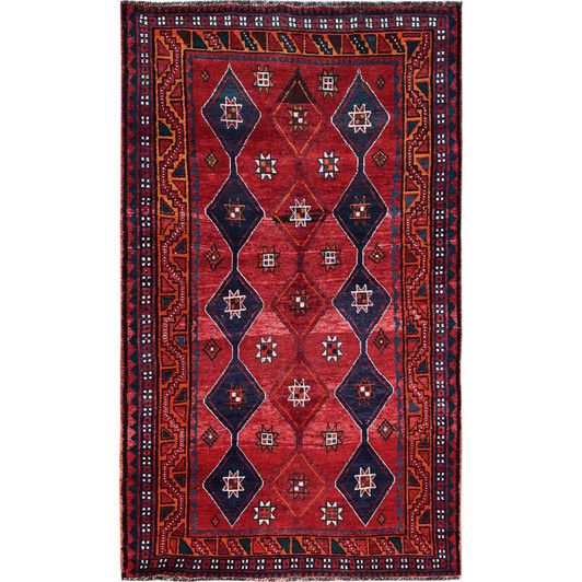 Overdyed & Vintage Wool Hand Knotted Rug Red 4.5x7.9 -O0818