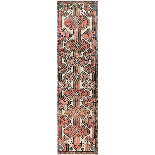 Overdyed & Vintage Wool Hand Knotted Rug Red 2.3x9.0 -O0825