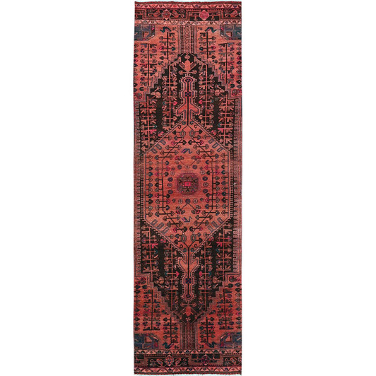 Overdyed & Vintage Wool Hand Knotted Rug Orange 2.11x10.11 -O0831