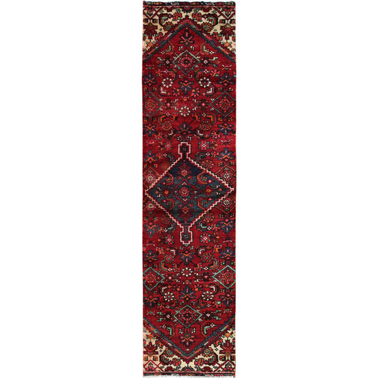 Overdyed & Vintage Wool Hand Knotted Rug Red 2.1x9.1 -O0842
