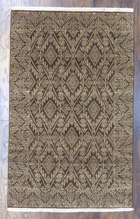 Transitional Ikat Design Natural-dye 4'0"x6'0" Hand-knotted Rug -w374