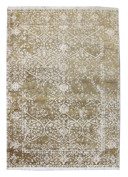 Silky Transitional Broken Damask Design 5'0"x8'0" Hand-knotted Rug -W793