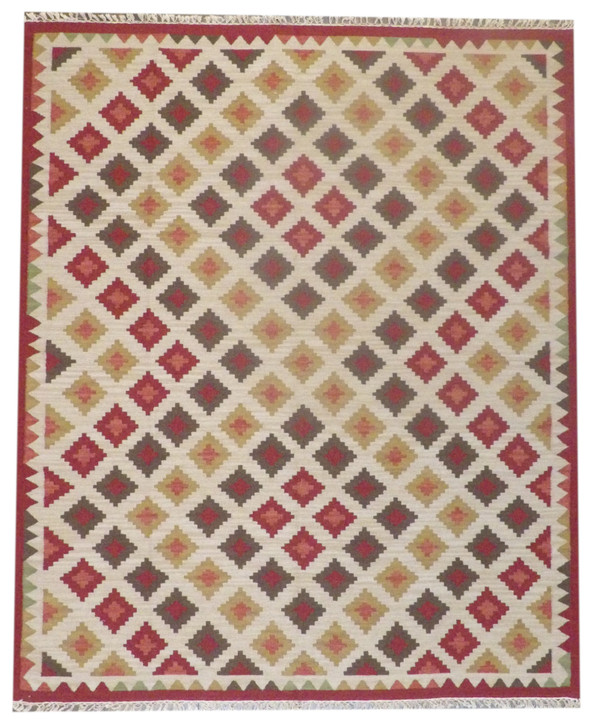 Coastal Flat-Weave Indoor/Outdoor Beach Rug 8'0"x10'0" Hand-knotted Rug -w1095