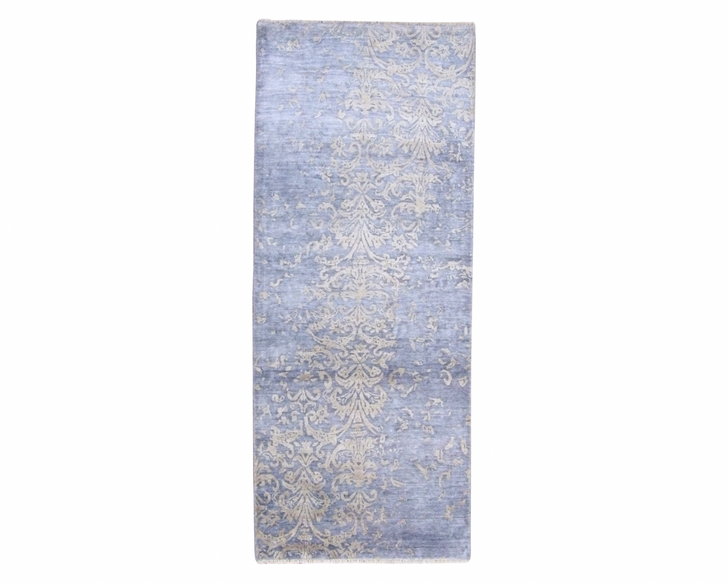 Transitional Broken Damask 2'6" x 6'0'' Hand knotted Rug - w208