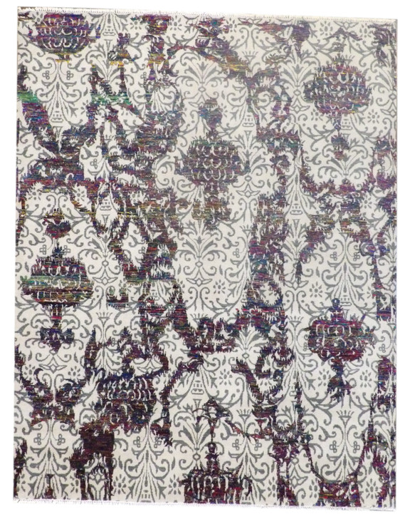 Transitional Oxidized Sari Silk Damask Design 8'0"x10'0" Hand-knotted Rug -w1052