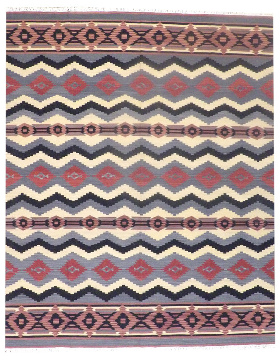 Coastal Flat-Weave Indoor/Outdoor Beach Rug 8'0"x10'0" Hand-knotted Rug -w1088