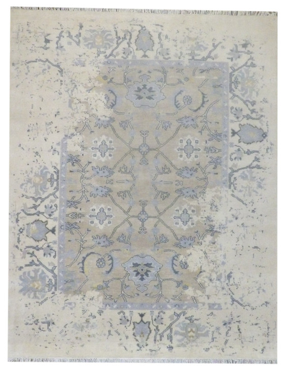 Transitional Abstract Broken Design 8'0"x10'0" Hand-knotted Rug -w11165