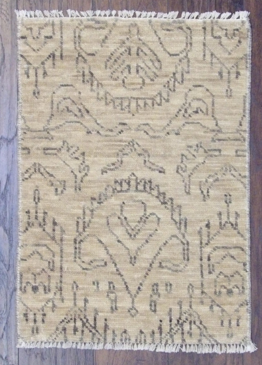 Ikat Oushak Natural-dye White wash 2'0"x3'0" Hand-knotted Rug -w329