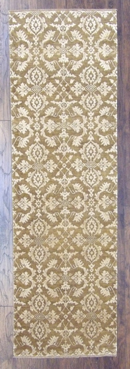 Transitional Damask 2'6"x8'0" Hand-knotted Rug -w397