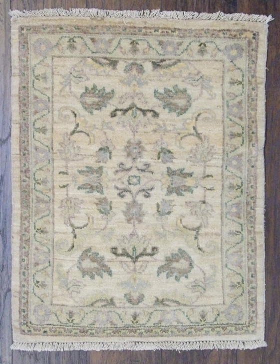 Oushak Chobie Natural-dye Whitewash 2'0"x3'0" Hand-knotted Rug -w323