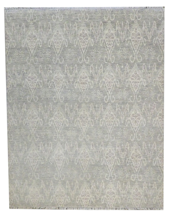 Oushak Ikat Design Silver Wash 8'0"x10'0" Hand-knotted Rug -w984