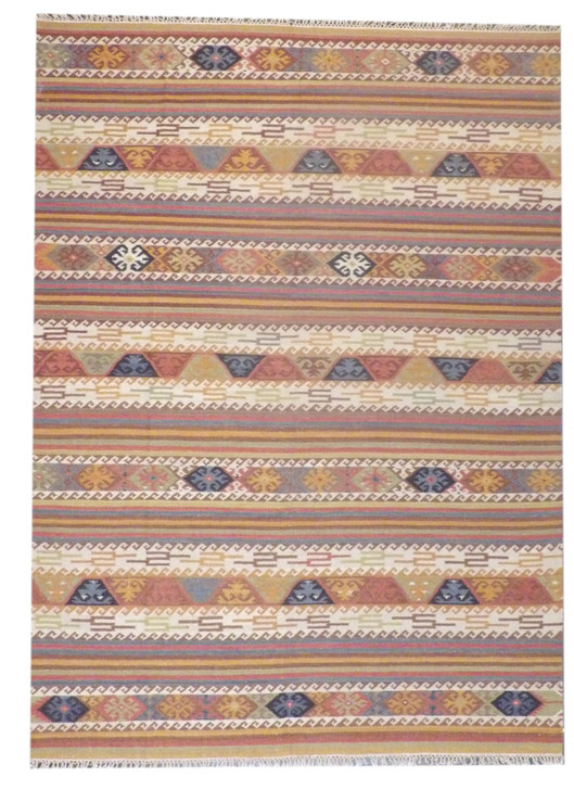 Coastal Flat-Weave Indoor/Outdoor Beach Rug 8'0"x10'0" Hand-knotted Rug -w1094