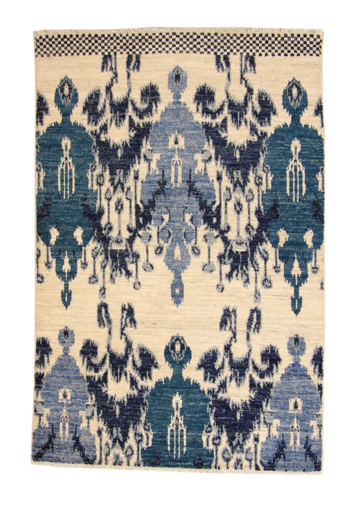 Transitional Moroccan Ikat Design Chobie Wool Hand Knotted Rug 4x6 - w2110