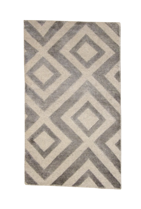 Modern Diamond Design Wool/Silk Hand Knotted Rug 2x4 - w2041