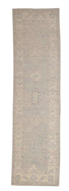 Oushak White wash Chobie Wool Hand Knotted Rug 3.1x11.2 -w5079