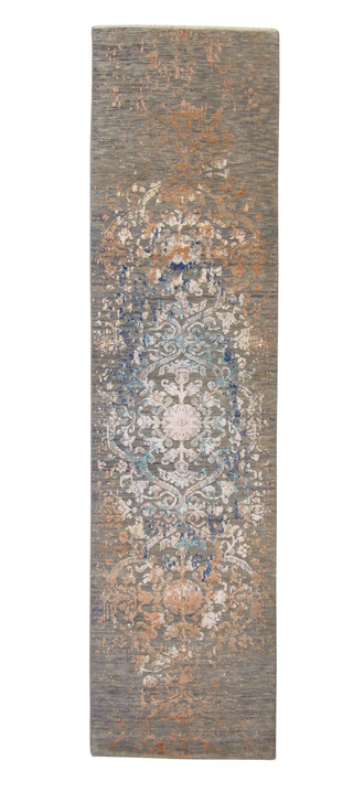 Transitional Abstract Broken Design Wool/silk Hand Knotted Rug 2.7x9.11 -w20161