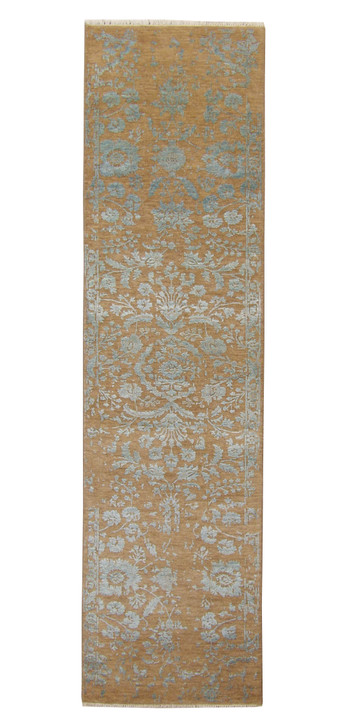 Transitional Abstract Broken Design Wool/silk Hand Knotted Rug 2.9x10.3 -w20163