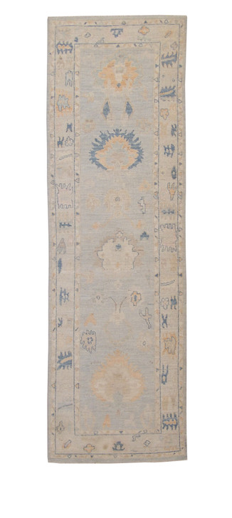 Oushak Whitewash Chobie Wool Hand Knotted Rug 2.11x9.5 -w20355