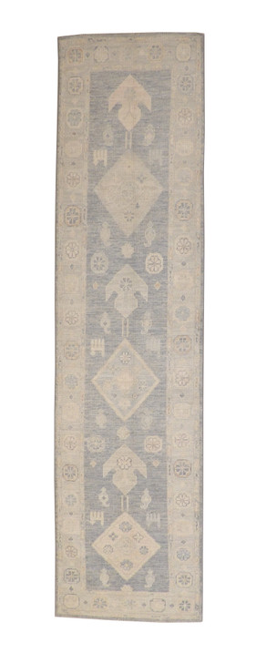 Oushak White wash Chobie Wool Hand Knotted Rug 2.7x10.5 -w5075