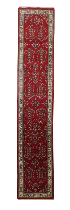 Traditional Fine Indo Sharukh Wool Hand Knotted Rug 2.6X14.0 -w2290
