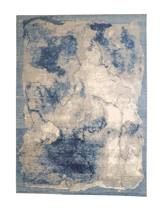 Modern Abstract Distress Design Viscose Hand knotted Rug 9x12 -w2335