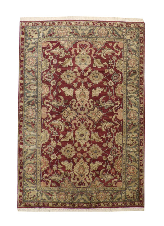 Traditional Mashad Design Wool Hand Knotted Rug 6X9 - w2264