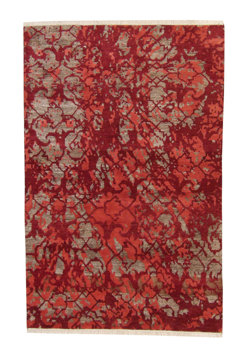 Modern Abstract Design Wool/silk Hand Knotted Rug 5.0X8.0 - W2255