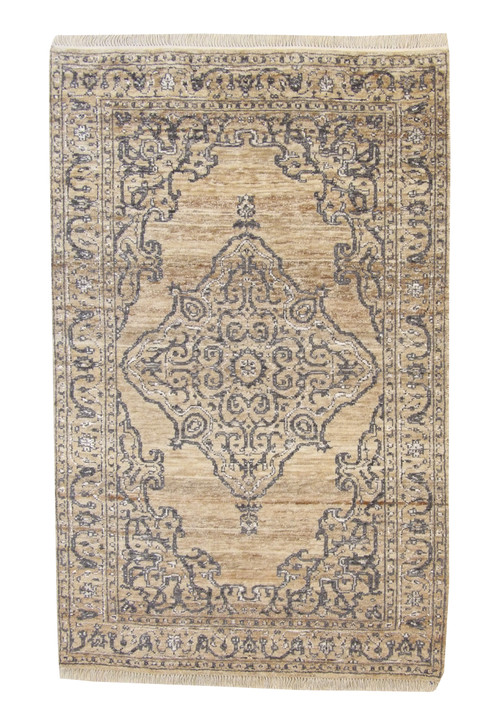 Natural Kerman Design Jute Hand Knotted Rug 5.0X8.0 - w2269