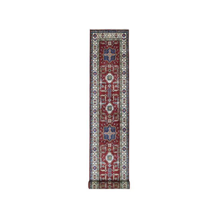 Kazak Wool Hand Knotted Rug Red Ivory 3.5X19.3 -O050419