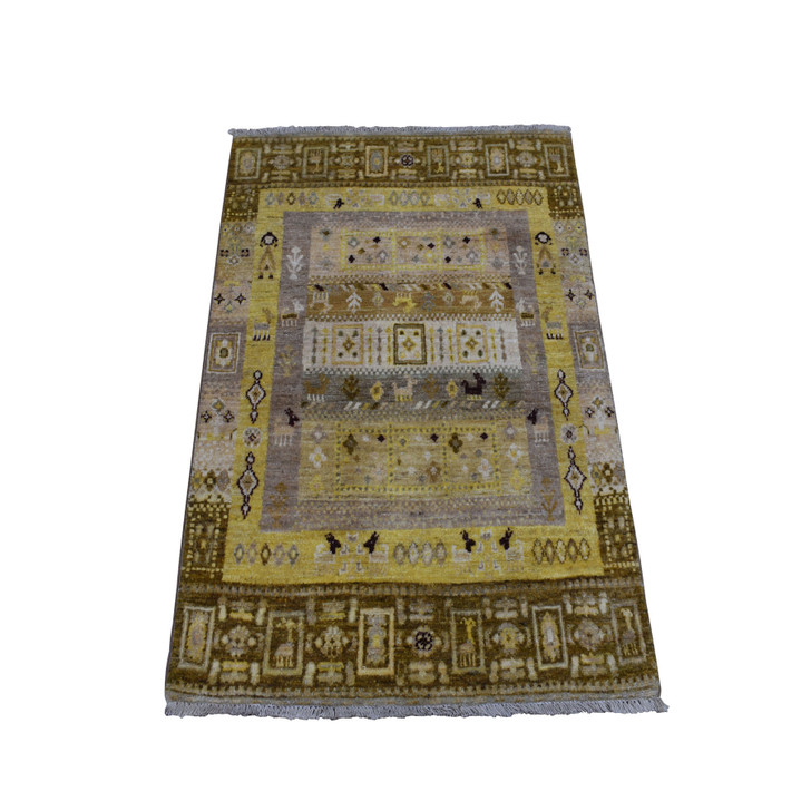 Tribal & Geometric Wool Hand Knotted Rug Yellow No Border 2.8X3.9 -O051823