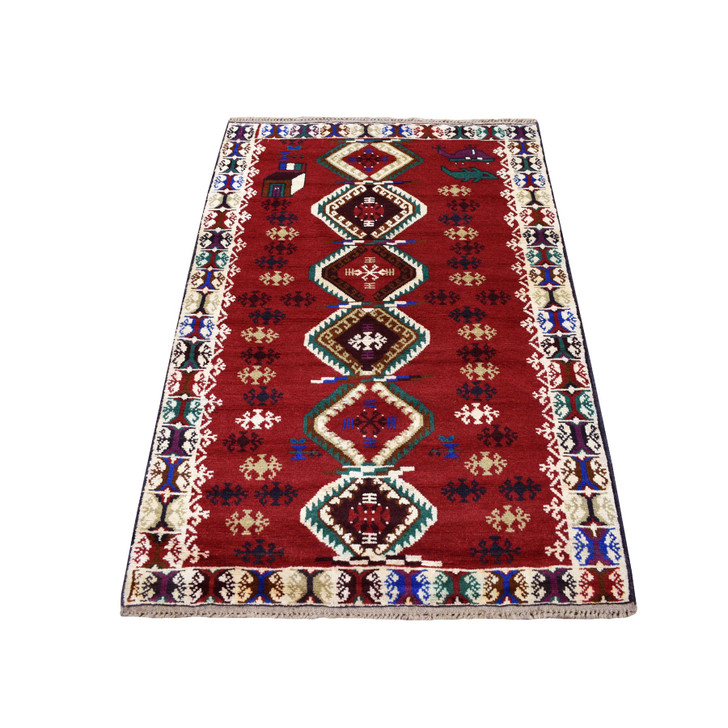 Tribal & Geometric Wool Hand Knotted Rug Red No Border 3.3X4.9 -O053290