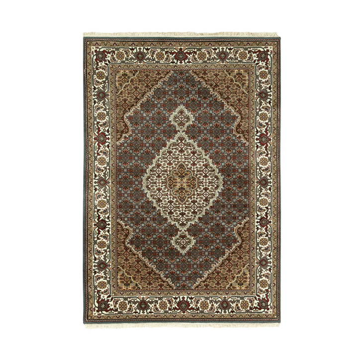 Fine Oriental Wool Hand Knotted Rug Grey Ivory 4.1X6.0 -O058806