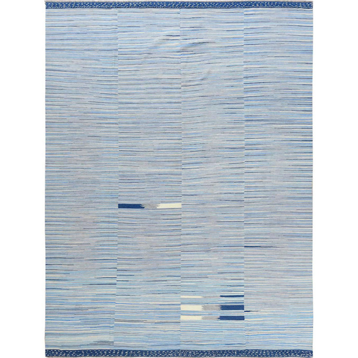 Flat Weave Wool Hand Woven Rug Blue No Border 10.5X13.10 -O060108