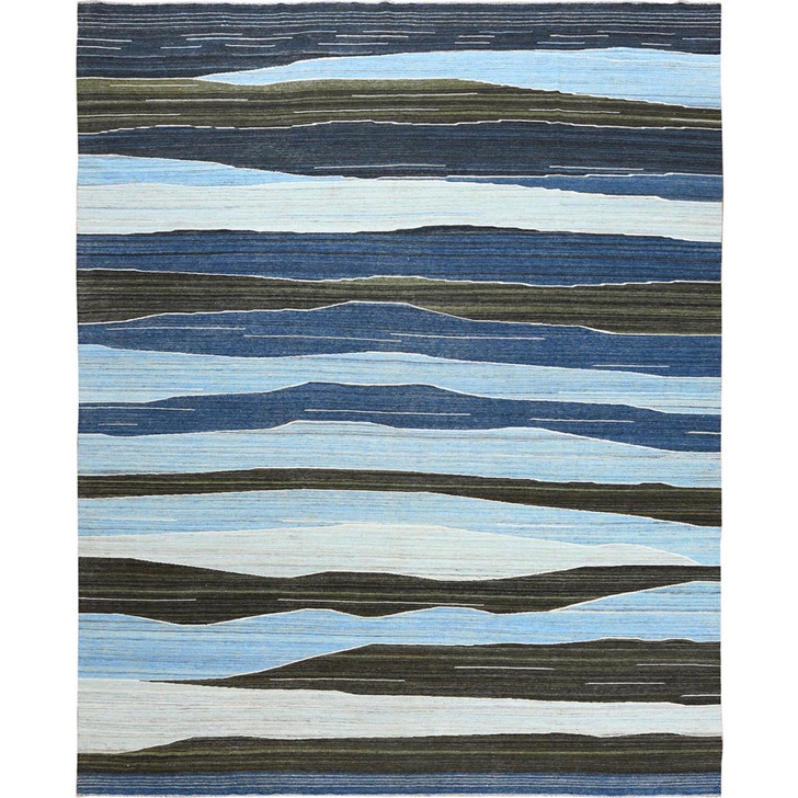 Flat Weave Wool Hand Woven Rug Blue No Border 12.5X15.0 -O060105
