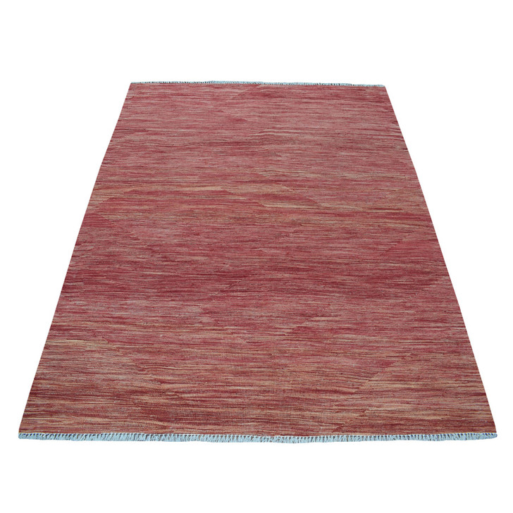 Flat Weave Wool Hand Woven Rug Red Cranberry 5.1X6.7 -O054223