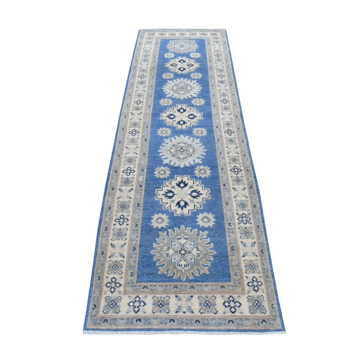 Kazak Wool Hand Knotted Rug Blue Ivory 2.6X9.7 -O054621
