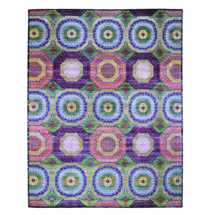 Mamluk Wool & Sari Silk Hand Knotted Rug Yellow No Border 12.0X15.3 -O059263