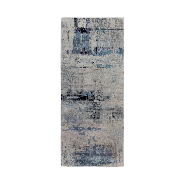 Modern and Contemporary Wool & Silk Hand Knotted Rug Grey No Border 2.6X5.10 -O058491